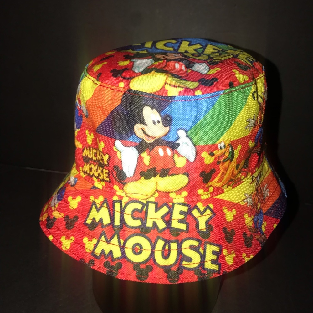 Disney Rare One Of A Kind Mickey Mouse/Pluto Kids Size Bucket Hat All Over